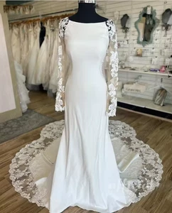 Sexy Vestidos de Novia Largos de Sirena Sin Espalda Apliques de Encaje Vestidos de Novia Completos - Imagen 1 de 9