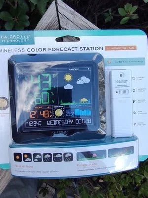 NEW , La Crosse Technology Wireless Color Forecast Station 308-1416, Black - Image 1 of 4