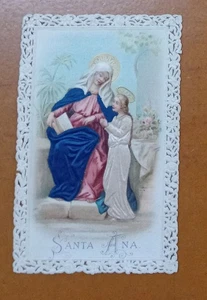 Holy Card Full Lace Religious Christianity Santa Ana w Girl & Pray On The Back - Picture 1 of 2