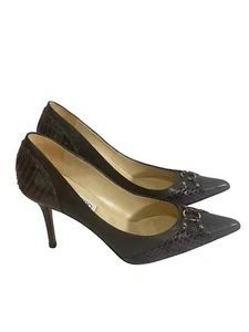 Jimmy Choo Watson Women’s Gray Leather Purple Snakeskin Pumps Size EUR 37/US 7 - Picture 1 of 13