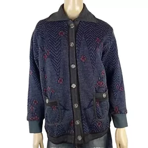 VINTAGE COAT ladies size M lambswool blend knit dark grey floral cardigan jacket - Bild 1 von 11