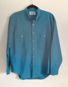 VTG 80/90s Levis International Collection Teal Blue LS Shirt Rear Stripes Sz M - Picture 1 of 6