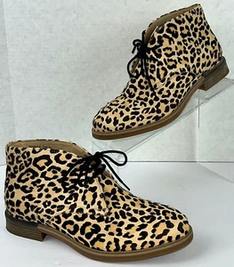 Hush Puppies Women's Brown Animal Print Lace Up Calf Hair Ankle Bootie Size 7 - Picture 1 of 10