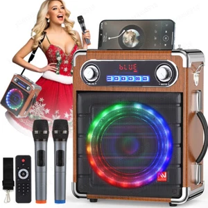 Karaoke Machine with Wireless Microphones Portable Bluetooth Speaker with Bass - Picture 1 of 12