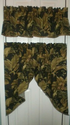 JCPenney Café Tiers Cenefa Negro Bronceado Selva Tropical Palmera Frondas Foto 1 de 4