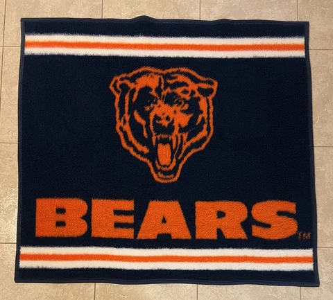 Chicago Bears VTG Biederlack Blanket Blue Orange Acrylic Blend 47x52 Cover