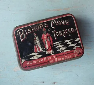 Antique metal tin Bishop's Move Tobacco CHESS theme vintage tobacciana 1920s - Picture 1 of 24