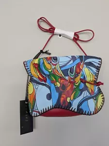 NWT SHARIF Red Handpainted Leather Mini Crossbody Bag Purse Magnetic Closure - Picture 1 of 8