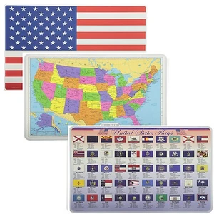 Manteles educativos de aprendizaje indoloro mapa de EE. UU. bandera de Estados Unidos y banderas estatales - Imagen 1 de 4