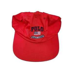 Vtg 90s Polo Ralph Lauren Hat Strapback Cap Red USA Flag Spell-Out Made in USA - Picture 1 of 8