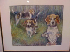ORIGINAL MERRILL DOWNS PAINTING TITLED WHIMPER ARTIST SIGNED GOUACHE ON PAPER  - Picture 1 of 9