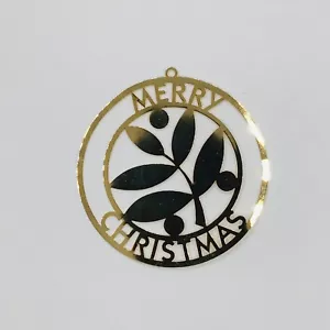 Decorazione natalizia vintage segno distintivo metallo oro filigrana allegra corona vischio 2,5" - Foto 1 di 7