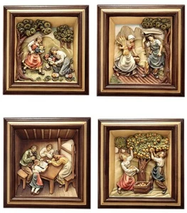 Jahreszeiten Holzgeschnitzt, Bild Relief, Holz-Kunst, Gemälde Wand DEko - Bild 1 von 1