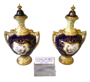 Coalport Early 20th Century Pair Baluster Vases & Cover Exotic Bird & Floral - Picture 1 of 10