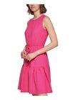 Calvin Klein Women Pink Crinkled Sleeveless Drawstring Waist Tiered Dress Size 6