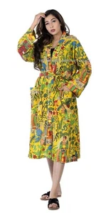Indian Printed Cotton Kimono Nightwear Robe Women Dress Gown Maxi - Picture 1 of 5