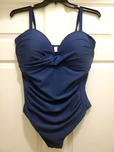 Tropical Escape Women 18 One Piece Swimsuit Navy Blue Strapped or Strapless - Picture 1 of 10