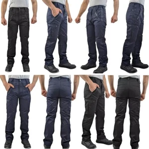 Men Elastic Waist Full Length Workwear Zip Trousers Havy Duty Pocket Cargo Pants - Picture 1 of 14