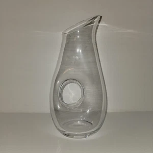 Clear Glass Donut Hole Pitcher Decanter Center Hole Handle Hand Blown Poland - Picture 1 of 6
