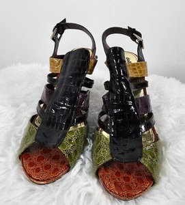 Dollhouse Media Multicolor Peep Toe Heels Sling Back Faux Snakeskin SZ 12M - Picture 1 of 9