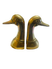 Vtg Collectible Mid Century Decorative Brass Duck Bookends Quack Mallard