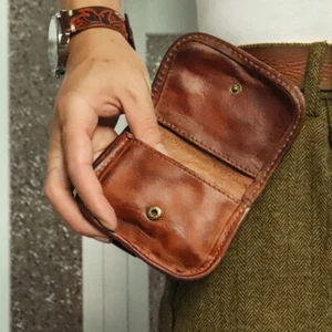 Handgefertigte kleine Geldbörse aus echtem Kalbsleder Münzbörse Kartenwechseletui Geschenk - Bild 1 von 24