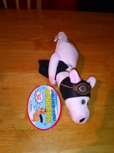 Oinkers Wackelkopf Flieger Schlinge Schuss Schwein Plüsch rosa mit Etikett fliegt über 20 Fuß neu - Bild 1 von 3
