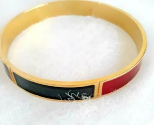 Vintage Monet Armreif Armband schwarz rot Emaille Farbblock goldfarben Slip On - Bild 1 von 8