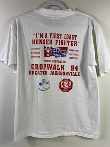 Vintage Basics T-Shirt 1994 Size Large Single Stitch White Sponsors Crop Walk - Bild 1 von 14