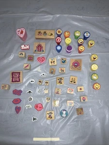 USED Disney Minnie Mouse Ink Stamps Wooden Lot Hug Lot Mixed Space Kiss Emoji 57 - Picture 1 of 16