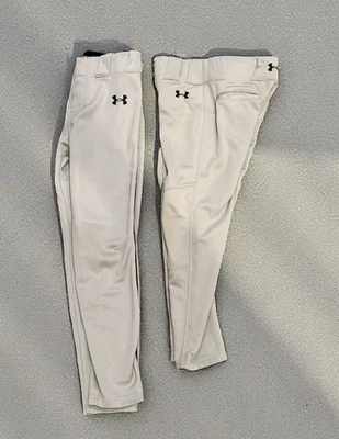 Under Armour Youth Baseball Pants Lot YMD & YSM Gray/Beige UA HeatGear - Image 1 of 4