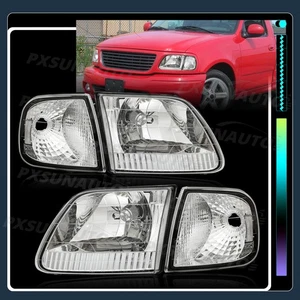 Clear Chrome Headlights & Corner Lights Fit For 1997-2003 Ford F150 Expedition - Imagen 1 de 10