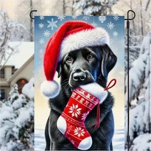 Weihnachten schwarz Labrador Garten Flagge doppelseitig Weihnachtsdeko Hund Weihnachtsmann - Bild 1 von 4