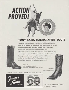 1964 Tony Lama Boots - Cowboy Ron Rossen 1961 R.C.A. Bull Riding -Print Ad Photo - Picture 1 of 1