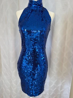 令人惊叹的 NITELINE 亮片皇家蓝色女式吊带性感派对连衣裙!  2 码 — 第 1/4 张图片