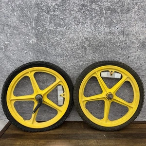 Set ruote vintage Troxel Trakmaster BMX Mag 20 pollici giallo Bendix Coaster - Foto 1 di 20