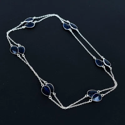 Collar Joyería Plata Esterlina 925 Hecho a Mano Piedras Preciosas Tanzanita Azul Talla-36" Foto 1 de 4