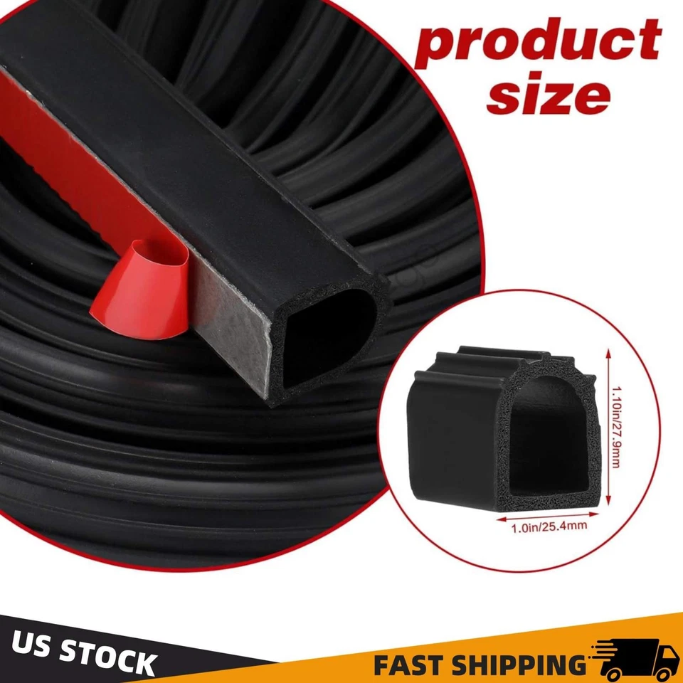 1inch D Shape 12 FT Rubber Truck Door Seal Self-Adhesive Soundproof Weatherstrip - Imagem 1 de 4