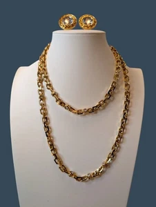 Vergoldete Kette Halskette mit Glas Strass & passenden Clip Ohrringe Set - Bild 1 von 12