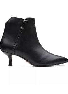 Ladies Clarks Black Leather Violet 55 Zip Heel Boots Size UK7 (D) Brand New - Picture 1 of 8