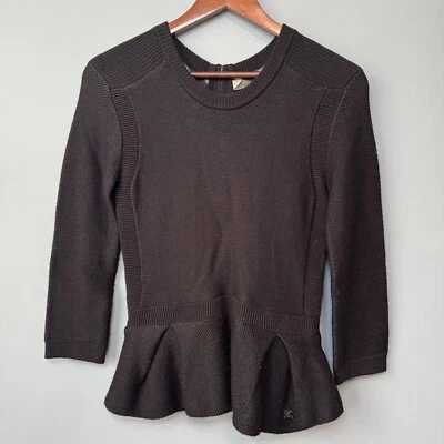 Burberry London Black Peplum Zip Up Back Sweater. Size Small - Image 1 of 4