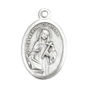 Saint St. Catherine of Siena - Pray for Us - Ox  Antique Silver-tone 1" Medal  - Picture 1 of 2