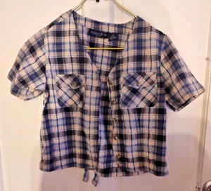 Mountain Lake Petite Women's Sz PS Blue Plaid SS Button Up Blouse - Picture 1 of 3