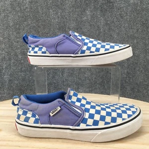 Vans Shoes Youth 4 Boys Classic Slip On Checkerboard Low Sneakers White Blue - Picture 1 of 16