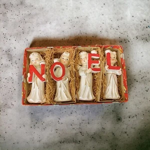 Vintage NOEL Angel "1950s" Girls Christmas Candle holders Japan Original Box - Imagen 1 de 5