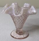Light Pink Fenton Hobnail Glass Opalescent Ruffled Cone Trumpet Vase 3.5"