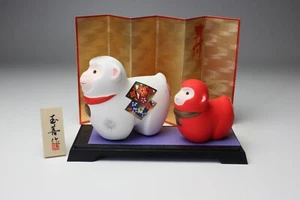 Paar Schneeaffe Biskus Keramik Figuren japanische Makakao Feng Shui Ornament - Bild 1 von 10