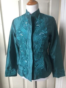 Chico's NWT Sz 0 Deep Emerald Twirling Applique Tiena Jacket Long Sleeve - Picture 1 of 7