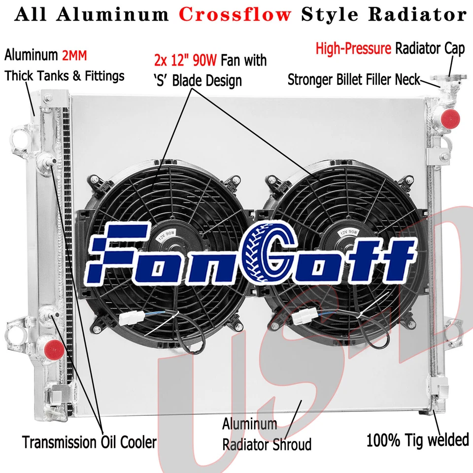 3 Row Aluminum Radiator Shroud Fan For 2005-2011 Toyota Tacoma 2.7L L4 4.0L V6 - Image 1 of 4