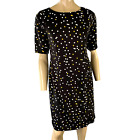Alfani New Casual Short Sleeve Polka Dot Jersey Shift Dress Size 6 Black Gold 